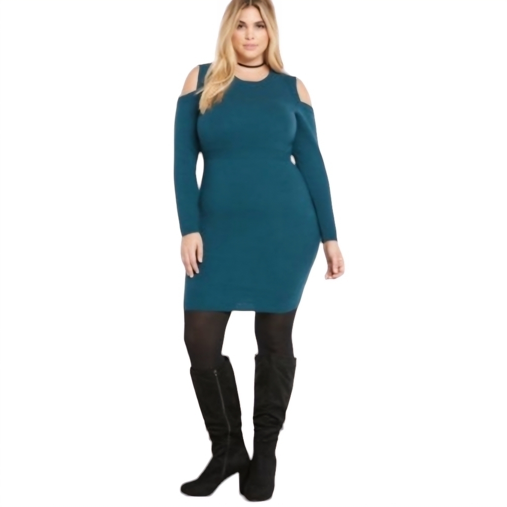 Torrid Dress Knit Blue Long Sleeved Cut Out Knee Length Womens Size 2X NWT